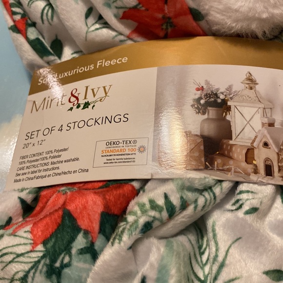 Set of 4 Poinsettia stockings 20”x12” - Picture 4 of 6